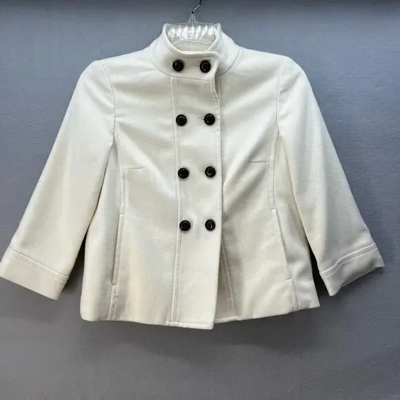 Banana Republic Pea Coat Women's Size S White 48% Wool Classic Elegant Preppy - Picture 1 of 11